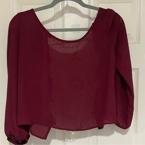 Sheer Burgundy Shirt with Gold Chains Backless